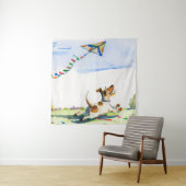 Fox Terrier Chasing a Kite in de Park Waterverf Wandkleed (In situ)