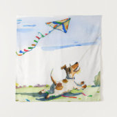 Fox Terrier Chasing a Kite in de Park Waterverf Wandkleed (Voorkant)