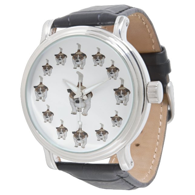 Fox Terrier Circular Pattern, Mannen leder Watch Horloge (Gekanteld)
