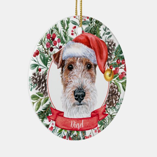 Fox Terrier Custom Santa Dog kerstversiering Keramisch Ornament (Rechts)