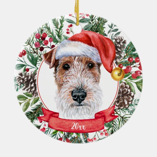 Fox Terrier Custom Santa Dog kerstversiering Keramisch Ornament (Achterkant)