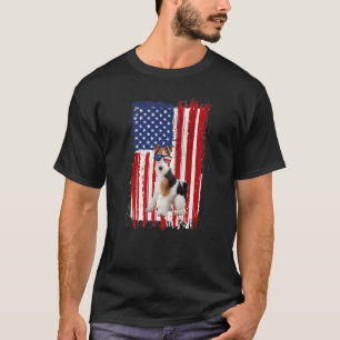 Fox Terrier Dog American Flag Patriotic 4th of Ju T-shirt