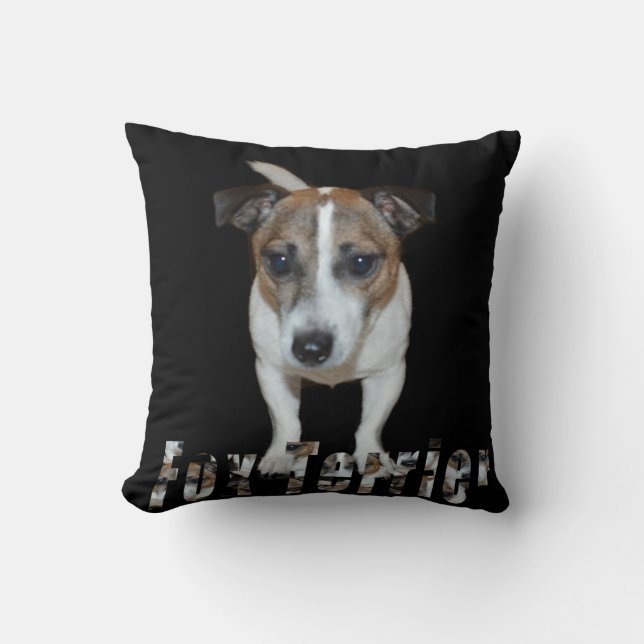 Fox Terrier en Logo, zwarte schroefdraad Kussen (Voorkant)