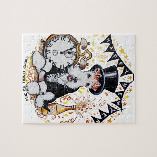 Fox Terrier Happy Nieuwjaar Legpuzzel (Horizontaal)