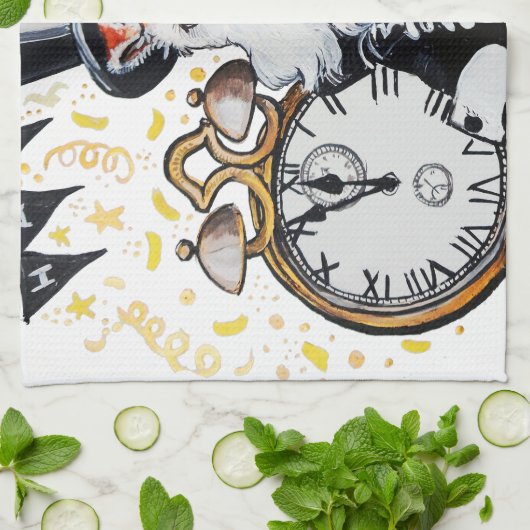 Fox Terrier Happy Nieuwjaar Theedoek (Gevouwen)