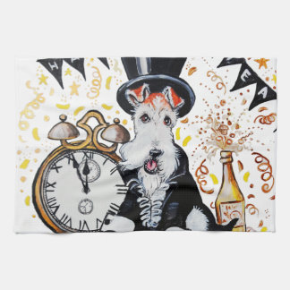 Fox Terrier Happy Nieuwjaar Theedoek