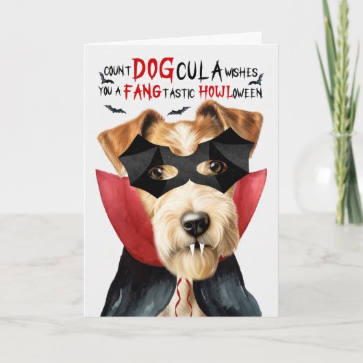 Fox Terrier Hond Grappige Graaf DOGcula Halloween Feestdagen Kaart (Voorkant)