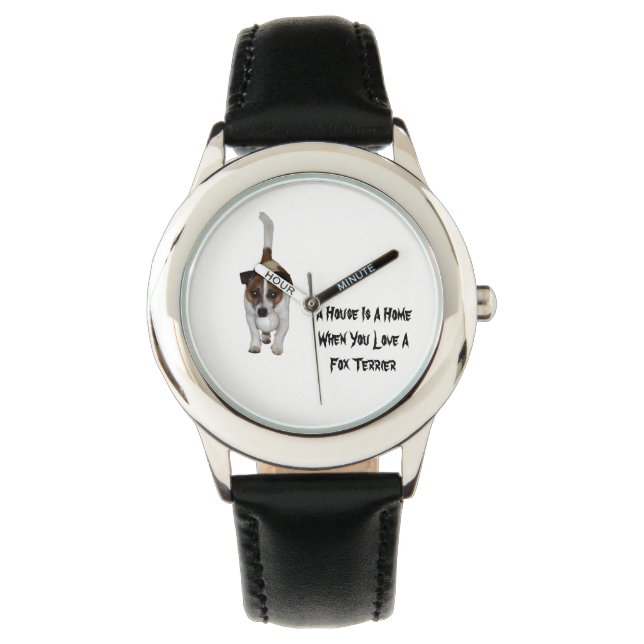 Fox Terrier, Love is Logo, Kinder Leather Watch. Horloge (Voorkant)