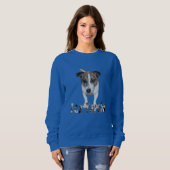 Fox Terrier met Logo, Dames blauw sweatshirt (Voorkant volledig)