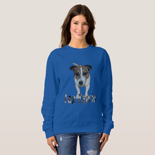 Fox Terrier met Logo, Dames blauw sweatshirt (Voorkant volledig)