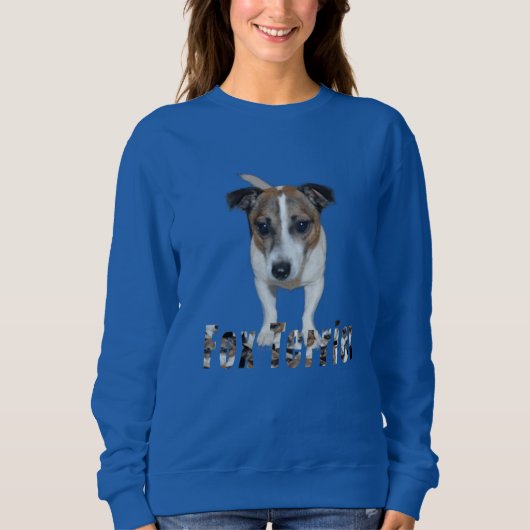 Fox Terrier met Logo, Dames blauw sweatshirt (Voorkant)