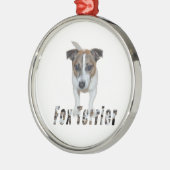 Fox Terrier met Logo, metaal Ornament. Metalen Ornament (Links)