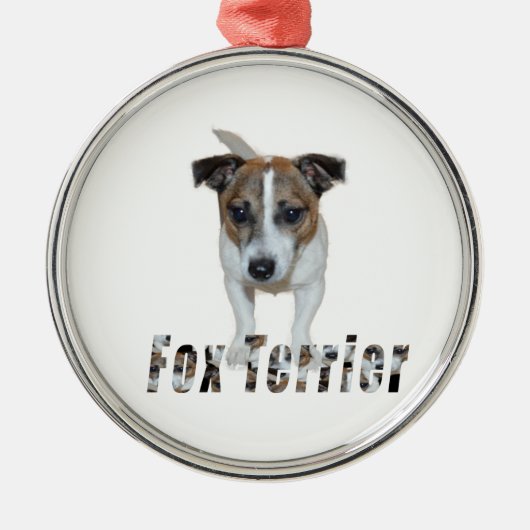 Fox Terrier met Logo, metaal Ornament. Metalen Ornament (Voorkant)