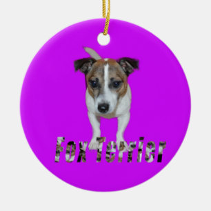 Fox Terrier met Logo, Paars keramisch Ornament. Ornament
