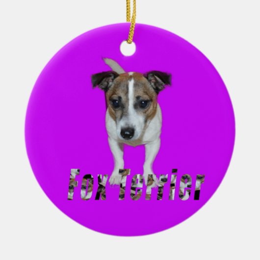 Fox Terrier met Logo, Paars keramisch Ornament. Ornament (Voorkant)