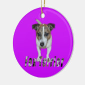 Fox Terrier met Logo, Paars keramisch Ornament. Ornament (Links)