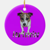 Fox Terrier met Logo, Paars keramisch Ornament. Ornament (Achterkant)