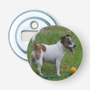 Fox Terrier met zijn gele bal, flesopening Button Flesopener