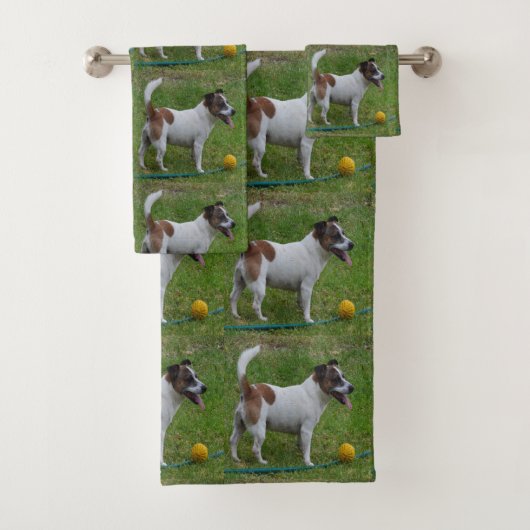 Fox Terrier met zijn gele bal, keukenset Bad Handdoek (Insitu)