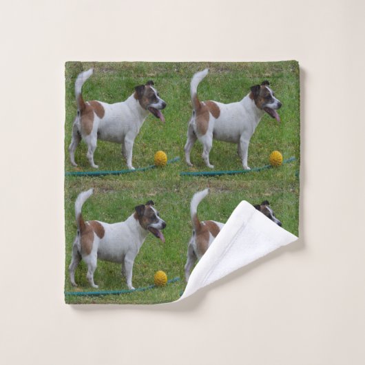 Fox Terrier met zijn gele bal, keukenset Bad Handdoek (Wasdoekje)