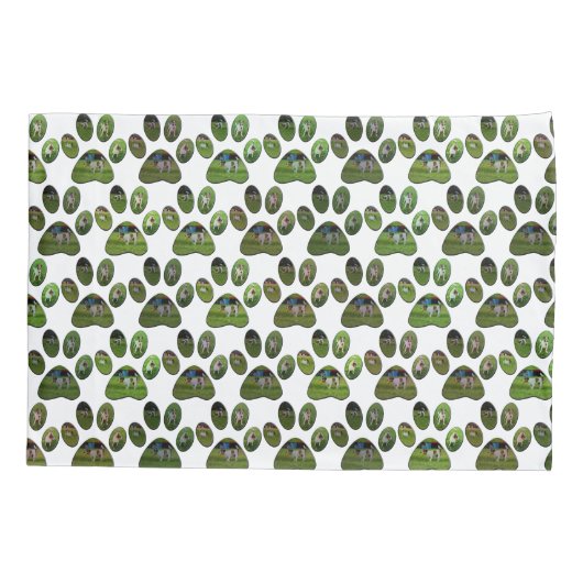 Fox terrier Paw Prints, Pillow Hoesje Kussensloop (Achterkant)