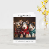 Fox Terrier Puppies in Kersttruien Kaart (Gele Bloem)