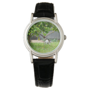 Fox Terrier Scare Face Dames Black Leather Watch Horloge
