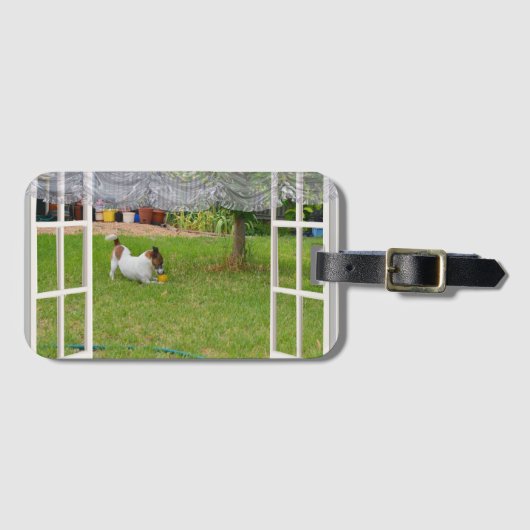 Fox Terrier Speelt Bal, Bagage Label (Voorkant (horizontaal))