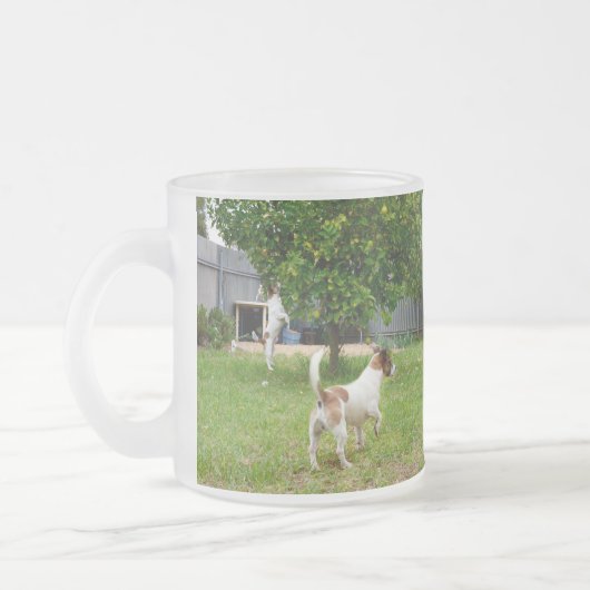 Fox Terrier springt in een boom, Matglas Koffiemok (Links)