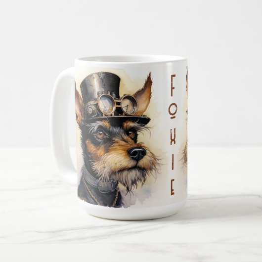 Fox Terrier Steampunk Hond Koffiemok (Voorkant links)