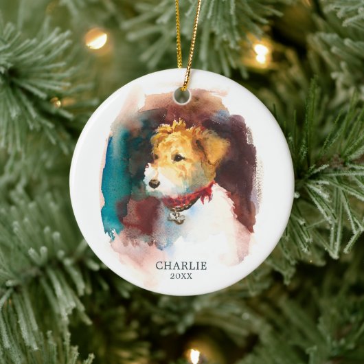 Fox Terrier Waterverf - Aangepaste naam huisdier Keramisch Ornament (Boom)