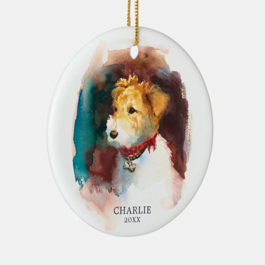 Fox Terrier Waterverf - Aangepaste naam huisdier Keramisch Ornament (Rechts)