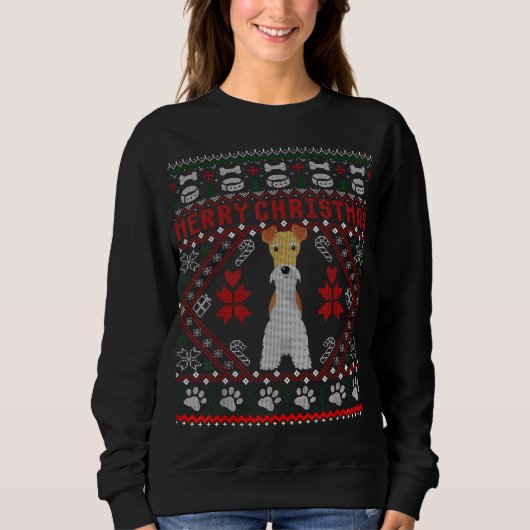Fox Terrier Wire Hond Vrolijk Kerstmis Lelijke Swe Trui (Voorkant)
