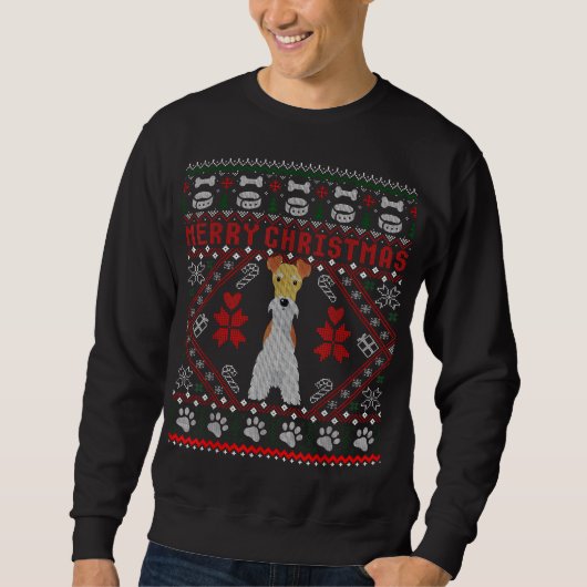 Fox Terrier Wire Hond Vrolijk Kerstmis Lelijke Swe Trui (Voorkant)