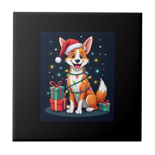 Fox Terrier Xmas Verlichting Kerstman Fox Terrier Tegeltje (Voorkant)