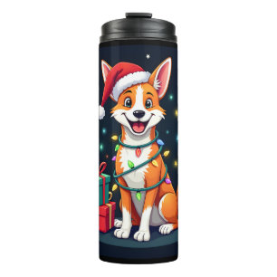 Fox Terrier Xmas Verlichting Kerstman Fox Terrier Thermosbeker