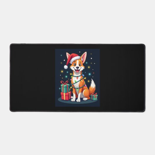 Fox Terrier Xmas Verlichting Santa Fox Terrier Hon Bureaumat (Voorkant)