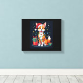 Fox Terrier Xmas Verlichting Santa Fox Terrier Hon Canvas Afdruk (Insitu (Houten vloer))