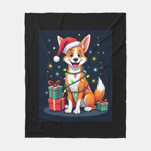 Fox Terrier Xmas Verlichting Santa Fox Terrier Hon Fleece Deken (Voorkant)