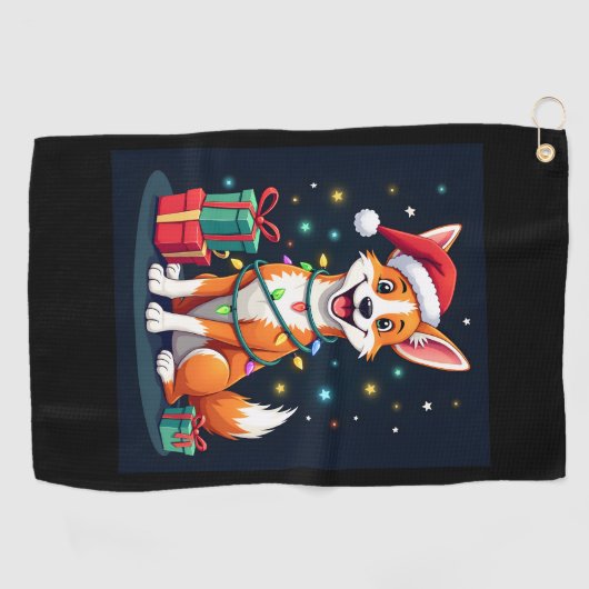 Fox Terrier Xmas Verlichting Santa Fox Terrier Hon Golfhanddoek (Horizontaal)