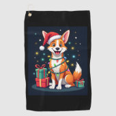 Fox Terrier Xmas Verlichting Santa Fox Terrier Hon Golfhanddoek (Voorkant)