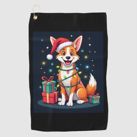 Fox Terrier Xmas Verlichting Santa Fox Terrier Hon Golfhanddoek (Voorkant)