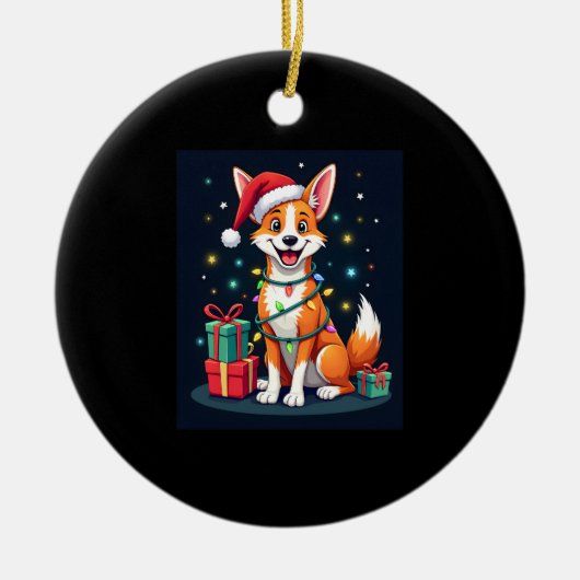 Fox Terrier Xmas Verlichting Santa Fox Terrier Hon Keramisch Ornament (Voorkant)