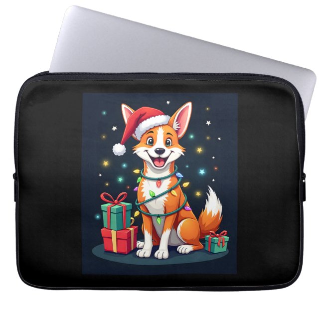 Fox Terrier Xmas Verlichting Santa Fox Terrier Hon Laptop Sleeve (Voorkant)
