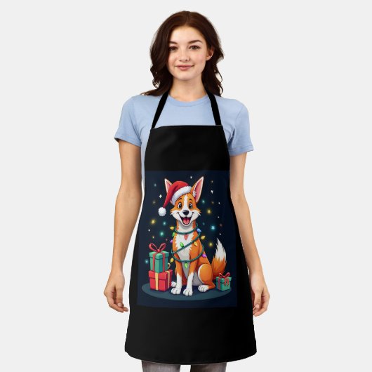 Fox Terrier Xmas Verlichting Santa Fox Terrier Hon Schort (Gedragen)