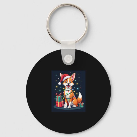 Fox Terrier Xmas Verlichting Santa Fox Terrier Hon Sleutelhanger (Voorkant)