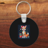 Fox Terrier Xmas Verlichting Santa Fox Terrier Hon Sleutelhanger (Voorkant)