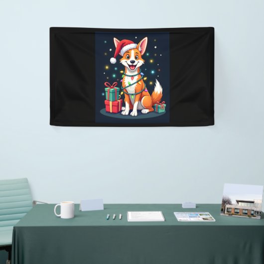 Fox Terrier Xmas Verlichting Santa Fox Terrier Hon Spandoek (Beurs)
