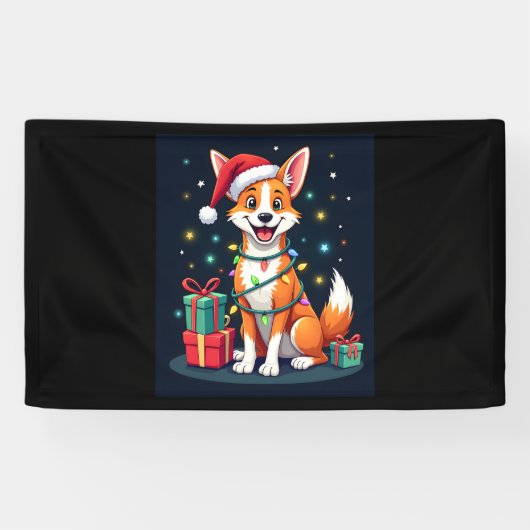 Fox Terrier Xmas Verlichting Santa Fox Terrier Hon Spandoek (Horizontaal)