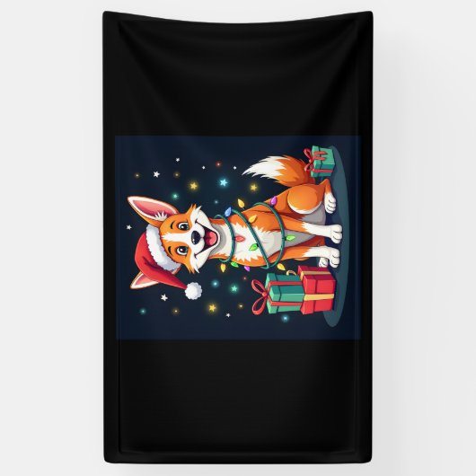 Fox Terrier Xmas Verlichting Santa Fox Terrier Hon Spandoek (Verticaal)